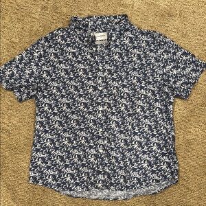 Goodfellow Navy and White Graphic Button Down Shirt XXL